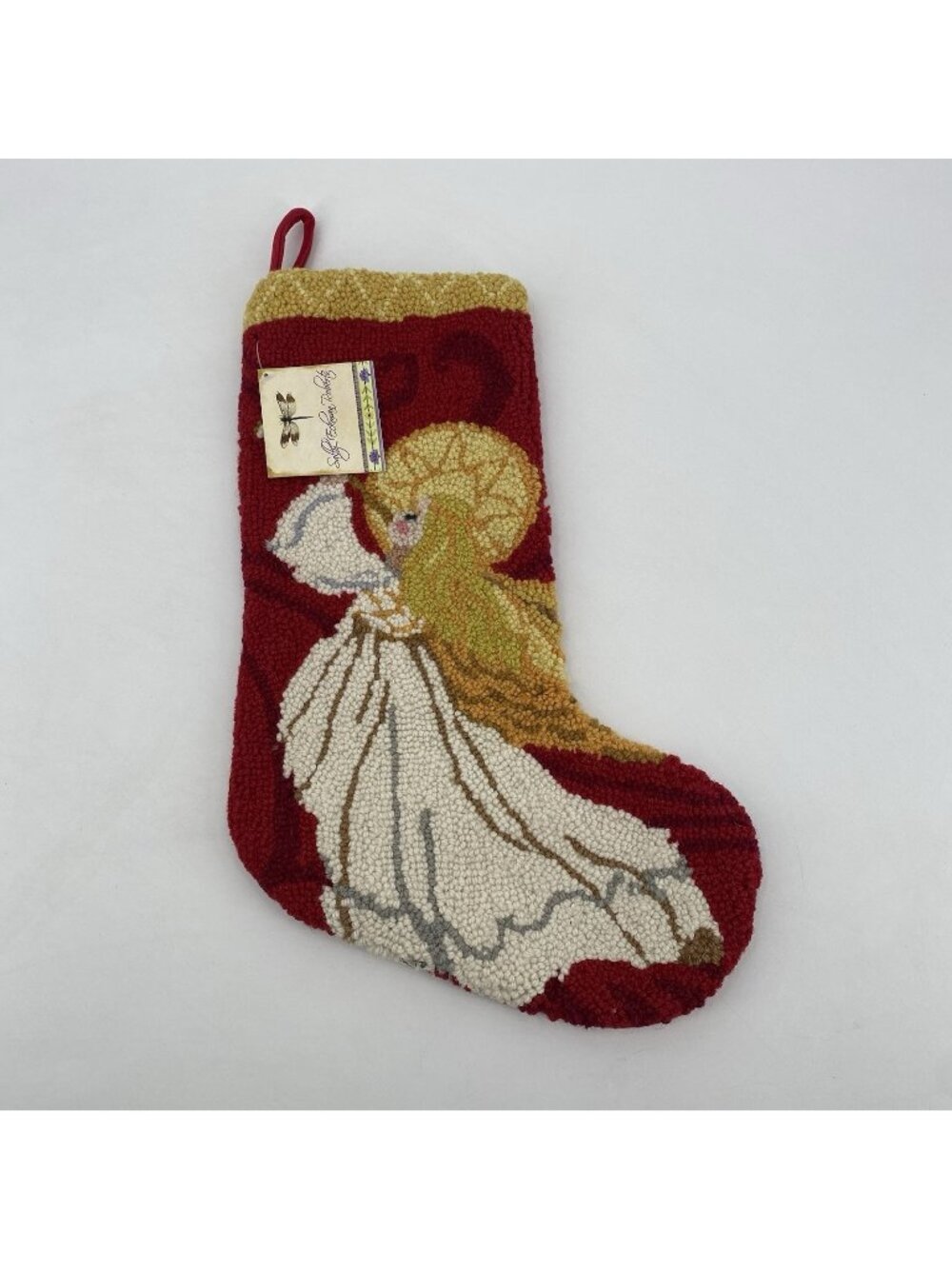Sally Eckman Roberts Red Wool Heavenly Angel Christmas Stocking NEW